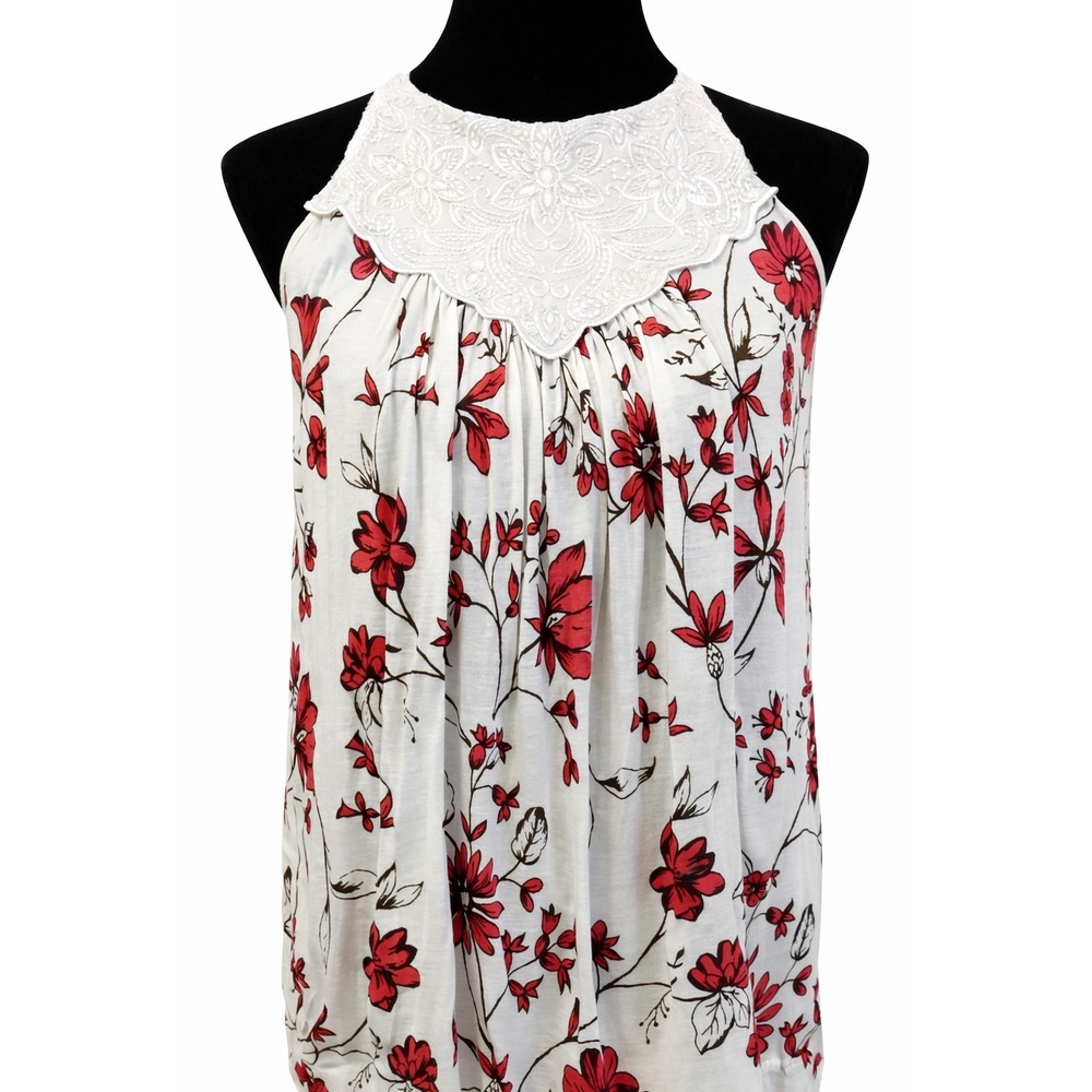 Anthropologie One September‎ Womens Tank Top Size XS Ivory Floral Lace Yoke